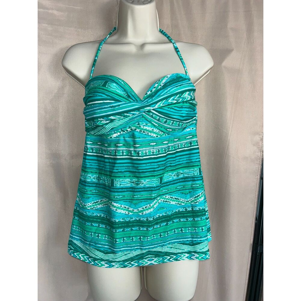 Mossimo M Teal Green Tribal Print Tankini Swim Top Twist Front Halter Strapless